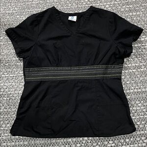 02 Scrubs | Black V-Neck Scrub Top with Stitched Waist Detail